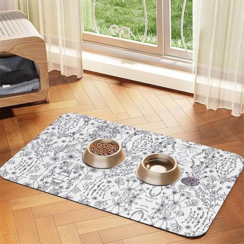 Haustierfuttermatte mit Blumenkräuter- und Kräuterpflanzen-Druck, saugfähig, rutschfest, PU-Leder, Futtermatte für Hunde und Katzen, Gummiunterseite Haustierfuttermatte mit Blumenkräuter- und Kräuterpflanzen-Druck, saugfähig, rutschfest, PU-Leder, Futtermatte für Hunde und Katzen, Gummiunterseite von GaxfjRu