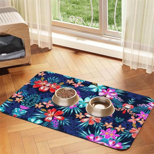 Haustierfuttermatte mit Blumenmuster, saugfähig, rutschfest, PU-Leder, für Hunde und Katzen, Gummiunterseite Haustierfuttermatte mit Blumenmuster, saugfähig, rutschfest, PU-Leder, für Hunde und Katzen, Gummiunterseite von GaxfjRu