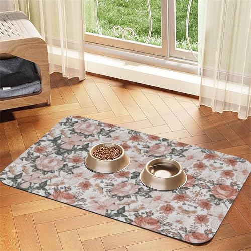 Haustierfuttermatte mit Eiffelturm-Motiv, saugfähig, rutschfest, PU-Leder, Futtermatte für Hunde und Katzen, Gummiunterseite von GaxfjRu