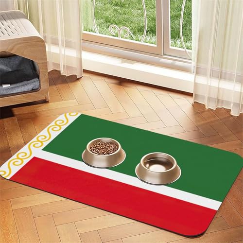 Haustierfuttermatte mit Flagge der Tschetschenischen Republik, saugfähig, rutschfest, PU-Leder, Futtermatte für Hunde und Katzen, Gummiunterseite Haustierfuttermatte mit Flagge der Tschetschenischen Republik, saugfähig, rutschfest, PU-Leder, Futtermatte für Hunde und Katzen, Gummiunterseite von GaxfjRu
