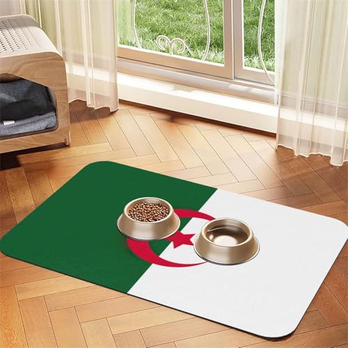 Haustierfuttermatte mit Flagge von Algerien, saugfähig, rutschfest, PU-Leder, Futtermatte für Hunde und Katzen, Gummiunterseite Haustierfuttermatte mit Flagge von Algerien, saugfähig, rutschfest, PU-Leder, Futtermatte für Hunde und Katzen, Gummiunterseite von GaxfjRu