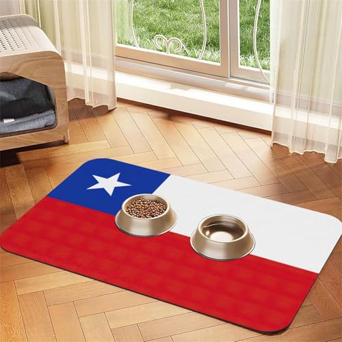 Haustierfuttermatte mit Flagge von Chile, saugfähig, rutschfest, PU-Leder, für Hunde und Katzen, Gummiunterseite von GaxfjRu