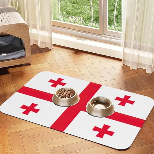 Haustierfuttermatte mit Flagge von Georgia, saugfähig, rutschfest, PU-Leder, Futtermatte für Hunde und Katzen, Gummiunterseite Haustierfuttermatte mit Flagge von Georgia, saugfähig, rutschfest, PU-Leder, Futtermatte für Hunde und Katzen, Gummiunterseite von GaxfjRu