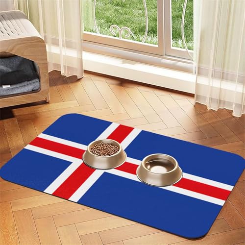 Haustierfuttermatte mit Flagge von Island, saugfähig, rutschfest, PU-Leder, Futtermatte für Hunde und Katzen, Gummiunterseite Haustierfuttermatte mit Flagge von Island, saugfähig, rutschfest, PU-Leder, Futtermatte für Hunde und Katzen, Gummiunterseite von GaxfjRu