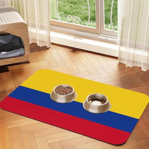 Haustierfuttermatte mit Flagge von Kolumbien, saugfähig, rutschfest, PU-Leder, Futtermatte für Hunde und Katzen, Gummiunterseite von GaxfjRu