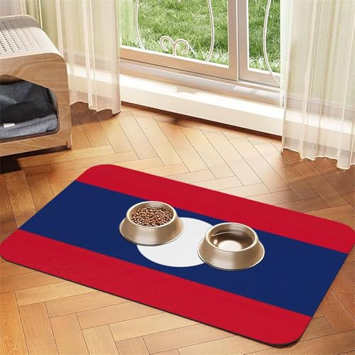 Haustierfuttermatte mit Flagge von Laos, saugfähig, rutschfest, PU-Leder, Futtermatte für Hunde und Katzen, Gummiunterseite Haustierfuttermatte mit Flagge von Laos, saugfähig, rutschfest, PU-Leder, Futtermatte für Hunde und Katzen, Gummiunterseite von GaxfjRu