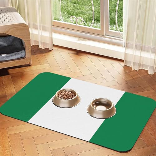 Haustierfuttermatte mit Flagge von Nigeria, saugfähig, rutschfest, PU-Leder, Futtermatte für Hunde und Katzen, Gummiunterseite Haustierfuttermatte mit Flagge von Nigeria, saugfähig, rutschfest, PU-Leder, Futtermatte für Hunde und Katzen, Gummiunterseite von GaxfjRu