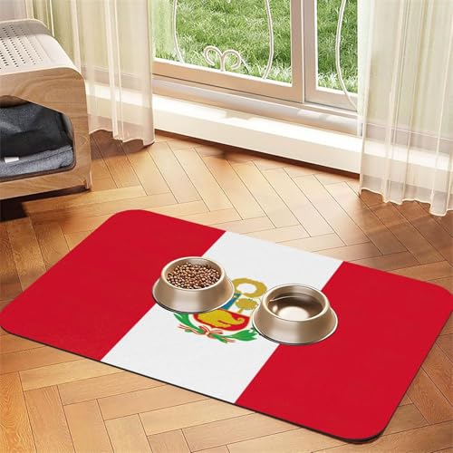 Haustierfuttermatte mit Flagge von Peru, saugfähig, rutschfest, PU-Leder, Futtermatte für Hunde und Katzen, Gummiunterseite Haustierfuttermatte mit Flagge von Peru, saugfähig, rutschfest, PU-Leder, Futtermatte für Hunde und Katzen, Gummiunterseite von GaxfjRu