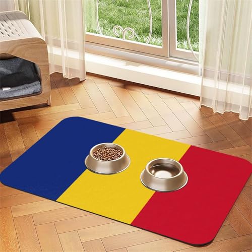 Haustierfuttermatte mit Flagge von Rumänien, saugfähig, rutschfest, PU-Leder, Futtermatte für Hunde und Katzen, Gummiunterseite Haustierfuttermatte mit Flagge von Rumänien, saugfähig, rutschfest, PU-Leder, Futtermatte für Hunde und Katzen, Gummiunterseite von GaxfjRu