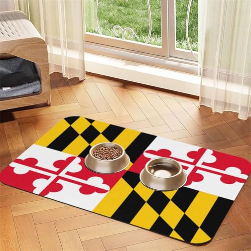 Haustierfuttermatte mit Flaggenmotiv von Maryland, saugfähig, rutschfest, PU-Leder, Futtermatte für Hunde und Katzen, Gummiunterseite Haustierfuttermatte mit Flaggenmotiv von Maryland, saugfähig, rutschfest, PU-Leder, Futtermatte für Hunde und Katzen, Gummiunterseite von GaxfjRu