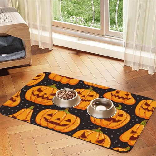 Haustierfuttermatte mit Halloween-Kürbis-Muster, saugfähig, rutschfest, PU-Leder, Futtermatte für Hunde und Katzen, Gummi-Unterseite Haustierfuttermatte mit Halloween-Kürbis-Muster, saugfähig, rutschfest, PU-Leder, Futtermatte für Hunde und Katzen, Gummi-Unterseite von GaxfjRu