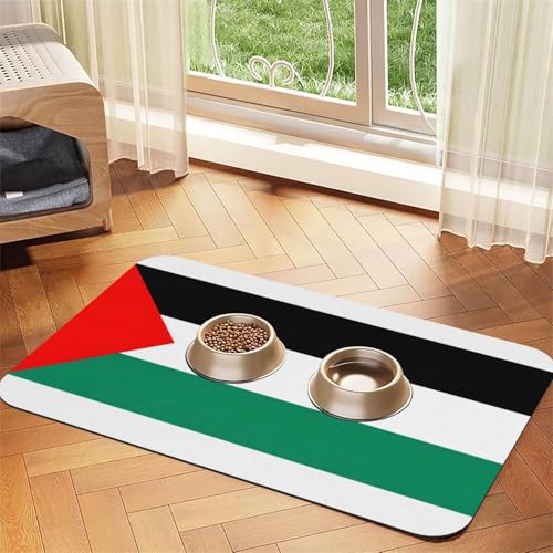 Haustierfuttermatte mit Palästina-Flagge, saugfähig, rutschfest, PU-Leder, Futtermatte für Hunde und Katzen, Gummiunterseite Haustierfuttermatte mit Palästina-Flagge, saugfähig, rutschfest, PU-Leder, Futtermatte für Hunde und Katzen, Gummiunterseite von GaxfjRu