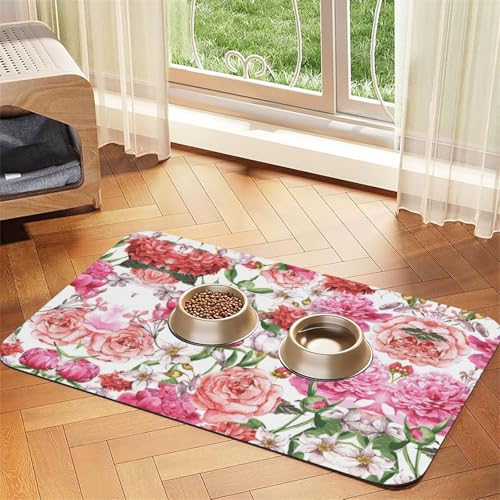 Haustierfuttermatte mit Pfingstrosen-Druck, saugfähig, rutschfest, PU-Leder, Futtermatte für Hunde und Katzen, Gummiunterseite Haustierfuttermatte mit Pfingstrosen-Druck, saugfähig, rutschfest, PU-Leder, Futtermatte für Hunde und Katzen, Gummiunterseite von GaxfjRu