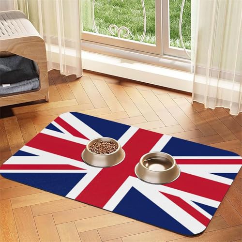 Haustierfuttermatte mit britischer Flagge, saugfähig, rutschfest, PU-Leder, Futtermatte für Hunde und Katzen, Gummiunterseite Haustierfuttermatte mit britischer Flagge, saugfähig, rutschfest, PU-Leder, Futtermatte für Hunde und Katzen, Gummiunterseite von GaxfjRu