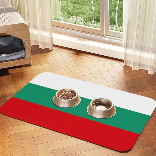 Haustierfuttermatte mit bulgarischer Flagge, saugfähig, rutschfest, PU-Leder, Futtermatte für Hunde und Katzen, Gummiunterseite Haustierfuttermatte mit bulgarischer Flagge, saugfähig, rutschfest, PU-Leder, Futtermatte für Hunde und Katzen, Gummiunterseite von GaxfjRu