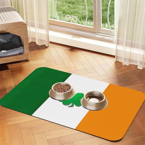 Haustierfuttermatte mit irischem Flaggen-Druck, saugfähig, rutschfest, PU-Leder, Futtermatte für Hunde und Katzen, Gummiunterseite Haustierfuttermatte mit irischem Flaggen-Druck, saugfähig, rutschfest, PU-Leder, Futtermatte für Hunde und Katzen, Gummiunterseite von GaxfjRu