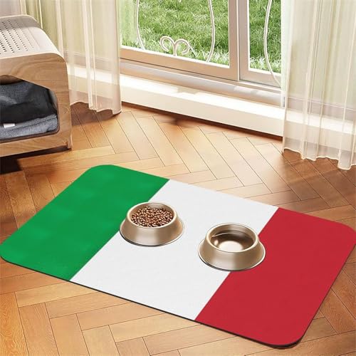 Haustierfuttermatte mit italienischer Flagge, saugfähig, rutschfest, PU-Leder, Futtermatte für Hunde und Katzen, Gummiunterseite von GaxfjRu