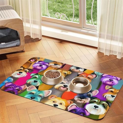 Haustierfuttermatte mit niedlichem Schnauzer-Motiv, saugfähig, rutschfest, PU-Leder, Futtermatte für Hunde und Katzen, Gummi-Unterseite Haustierfuttermatte mit niedlichem Schnauzer-Motiv, saugfähig, rutschfest, PU-Leder, Futtermatte für Hunde und Katzen, Gummi-Unterseite von GaxfjRu