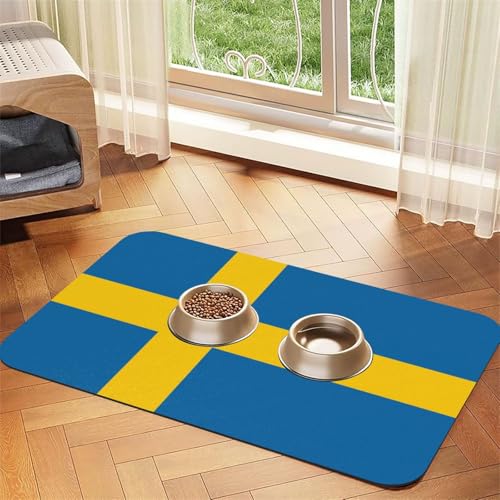 Haustierfuttermatte mit schwedischer Flagge, saugfähig, rutschfest, PU-Leder, Futtermatte für Hunde und Katzen, Gummiunterseite Haustierfuttermatte mit schwedischer Flagge, saugfähig, rutschfest, PU-Leder, Futtermatte für Hunde und Katzen, Gummiunterseite von GaxfjRu
