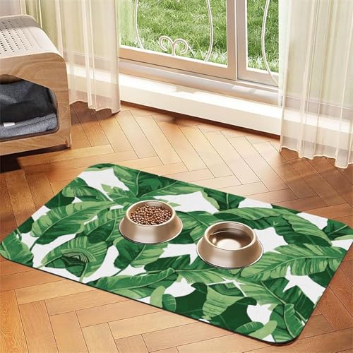 Haustierfuttermatte mit süßem grünen Palmenblättern, saugfähig, rutschfest, PU-Leder, Futtermatte für Hunde und Katzen, Gummi-Unterseite Haustierfuttermatte mit süßem grünen Palmenblättern, saugfähig, rutschfest, PU-Leder, Futtermatte für Hunde und Katzen, Gummi-Unterseite von GaxfjRu