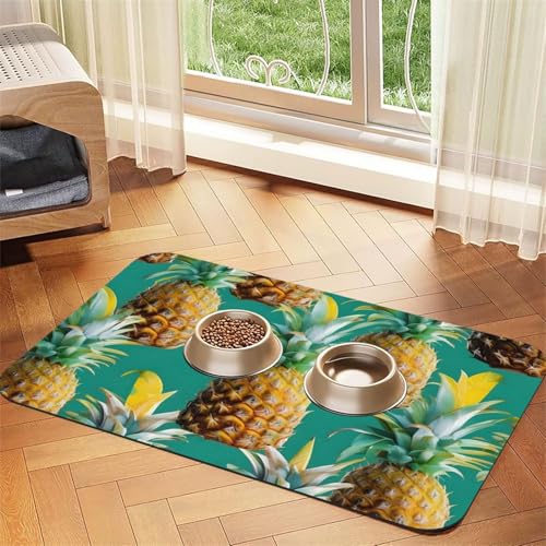 Haustierfuttermatte mit tropischem Ananas-Motiv, saugfähig, rutschfest, PU-Leder, für Hunde und Katzen, Gummiunterseite Haustierfuttermatte mit tropischem Ananas-Motiv, saugfähig, rutschfest, PU-Leder, für Hunde und Katzen, Gummiunterseite von GaxfjRu