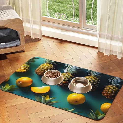 Haustierfuttermatte mit tropischen Früchten, Ananas-Druck, saugfähig, rutschfest, PU-Leder, Futtermatte für Hunde und Katzen, Gummiunterseite Haustierfuttermatte mit tropischen Früchten, Ananas-Druck, saugfähig, rutschfest, PU-Leder, Futtermatte für Hunde und Katzen, Gummiunterseite von GaxfjRu