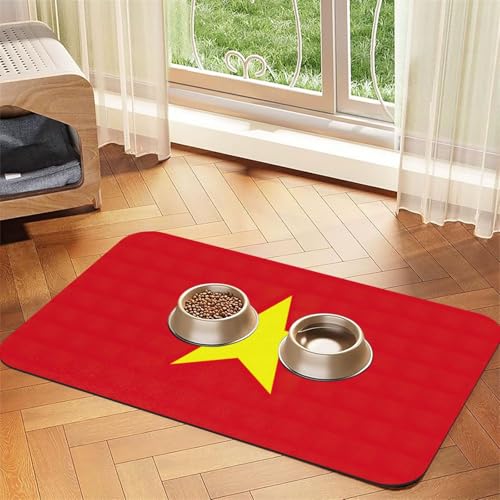 Haustierfuttermatte mit vietnamesischer Flagge, saugfähig, rutschfest, PU-Leder, Futtermatte für Hunde und Katzen, Gummi-Unterseite Haustierfuttermatte mit vietnamesischer Flagge, saugfähig, rutschfest, PU-Leder, Futtermatte für Hunde und Katzen, Gummi-Unterseite von GaxfjRu