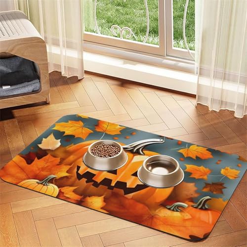 Herbstblätter, Thanksgiving-Day-Kürbis-Druck, Haustierfuttermatte, saugfähig, rutschfest, PU-Leder, Futtermatte für Hunde und Katzen, Gummi-Unterseite Herbstblätter, Thanksgiving-Day-Kürbis-Druck, Haustierfuttermatte, saugfähig, rutschfest, PU-Leder, Futtermatte für Hunde und Katzen, Gummi-Unterseite von GaxfjRu