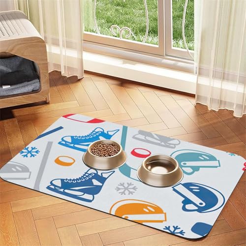 Hockey-Elemente, kreativer gemusterter Druck, Haustierfuttermatte, saugfähig, rutschfest, PU-Leder, Futtermatte für Hunde und Katzen, Gummiunterseite Hockey-Elemente, kreativer gemusterter Druck, Haustierfuttermatte, saugfähig, rutschfest, PU-Leder, Futtermatte für Hunde und Katzen, Gummiunterseite von GaxfjRu
