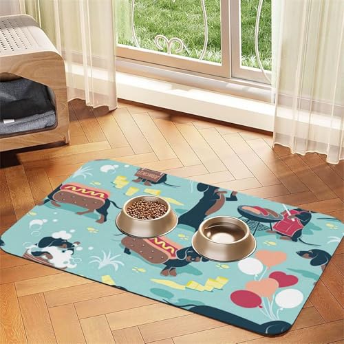 Hot Dogs und Limonade Print Pet Food Mat Absorbent Non Slip PU Leather Feeding Mat for Dogs Cats Rubber Bottom Hot Dogs und Limonade Print Pet Food Mat Absorbent Non Slip PU Leather Feeding Mat for Dogs Cats Rubber Bottom von GaxfjRu