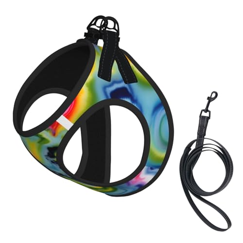 Hundegeschirr und Leine, Batikdruck, reflektierend, verstellbar, Welpenweste für kleine, mittelgroße und große Hunde, Katzen Hundegeschirr und Leine, Batikdruck, reflektierend, verstellbar, Welpenweste für kleine, mittelgroße und große Hunde, Katzen von GaxfjRu