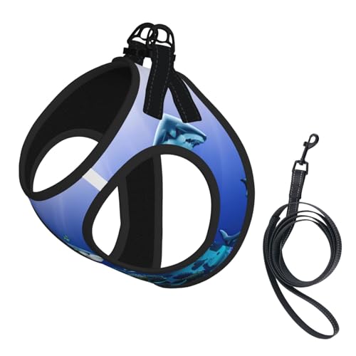 Hundegeschirr und Leine, Motiv: Hai schwimmen unter dem Meer, reflektierend, verstellbar, Welpenweste für kleine, mittelgroße und große Hunde, Katzen Hundegeschirr und Leine, Motiv: Hai schwimmen unter dem Meer, reflektierend, verstellbar, Welpenweste für kleine, mittelgroße und große Hunde, Katzen von GaxfjRu