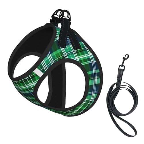 Hundegeschirr und Leine, Schottenkaro, reflektierend, verstellbar, für kleine, mittelgroße und große Hunde, Katzen, Blau und Grün Hundegeschirr und Leine, Schottenkaro, reflektierend, verstellbar, für kleine, mittelgroße und große Hunde, Katzen, Blau und Grün von GaxfjRu