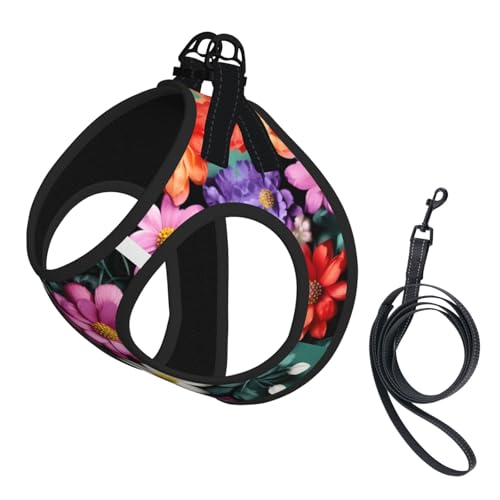 Hundegeschirr und Leine, Set mit Blumen-Kunstdruck, reflektierend, verstellbar, Welpenweste für kleine, mittelgroße und große Hunde, Katzen Hundegeschirr und Leine, Set mit Blumen-Kunstdruck, reflektierend, verstellbar, Welpenweste für kleine, mittelgroße und große Hunde, Katzen von GaxfjRu