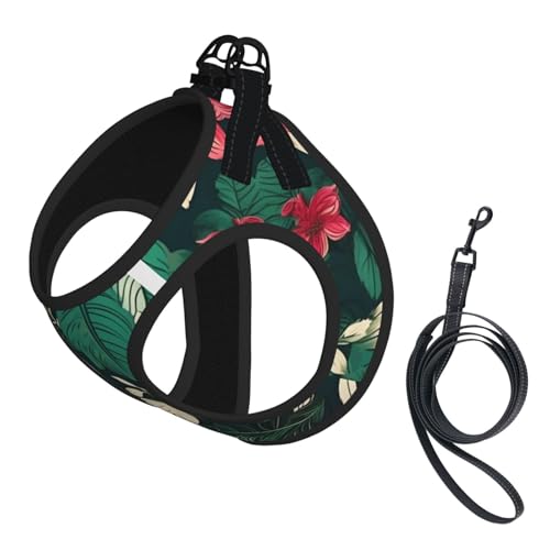 Hundegeschirr und Leine, Set mit Blumenblatt-Druck, reflektierend, verstellbar, Welpenweste für kleine, mittelgroße und große Hunde, Katzen Hundegeschirr und Leine, Set mit Blumenblatt-Druck, reflektierend, verstellbar, Welpenweste für kleine, mittelgroße und große Hunde, Katzen von GaxfjRu