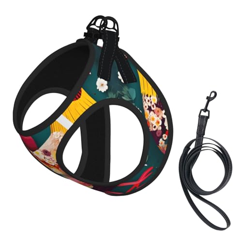 Hundegeschirr und Leine, Set mit Blumenherz, Huhn-Druck, reflektierend, verstellbar, Welpenweste für kleine, mittelgroße und große Hunde, Katzen Hundegeschirr und Leine, Set mit Blumenherz, Huhn-Druck, reflektierend, verstellbar, Welpenweste für kleine, mittelgroße und große Hunde, Katzen von GaxfjRu