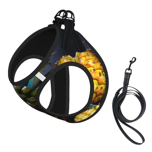 Hundegeschirr und Leine, Set mit Obst-Ananas-Druck, reflektierend, verstellbar, Welpenweste für kleine, mittelgroße und große Hunde, Katzen Hundegeschirr und Leine, Set mit Obst-Ananas-Druck, reflektierend, verstellbar, Welpenweste für kleine, mittelgroße und große Hunde, Katzen von GaxfjRu