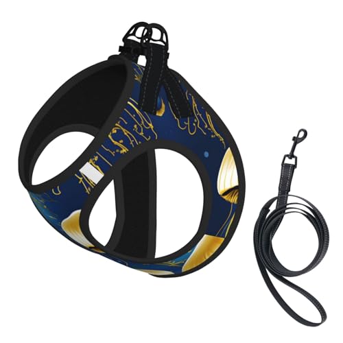 Hundegeschirr und Leine, Set mit Quallen-Druck, reflektierend, verstellbar, für kleine, mittelgroße und große Hunde, Katzen, Blau und Gold Hundegeschirr und Leine, Set mit Quallen-Druck, reflektierend, verstellbar, für kleine, mittelgroße und große Hunde, Katzen, Blau und Gold von GaxfjRu