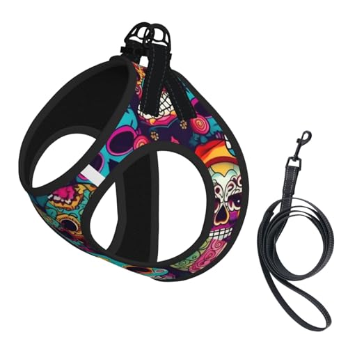 Hundegeschirr und Leine, Set mit Totenkopf-Aufdruck, reflektierend, verstellbar, Welpenweste für kleine, mittelgroße und große Hunde, Katzen Hundegeschirr und Leine, Set mit Totenkopf-Aufdruck, reflektierend, verstellbar, Welpenweste für kleine, mittelgroße und große Hunde, Katzen von GaxfjRu