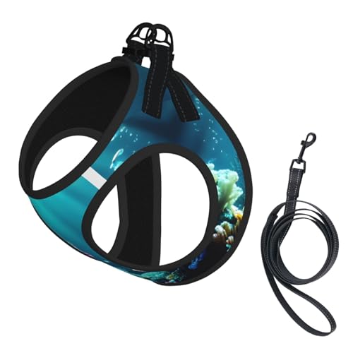 Hundegeschirr und Leine, Set mit Unterwasserlandschaft, reflektierend, verstellbar, für kleine, mittelgroße und große Hunde, Katzen Hundegeschirr und Leine, Set mit Unterwasserlandschaft, reflektierend, verstellbar, für kleine, mittelgroße und große Hunde, Katzen von GaxfjRu