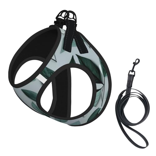 Hundegeschirr und Leine, Set mit mintgrauem Blattdruck, reflektierend, verstellbar, für kleine, mittelgroße und große Hunde Hundegeschirr und Leine, Set mit mintgrauem Blattdruck, reflektierend, verstellbar, für kleine, mittelgroße und große Hunde von GaxfjRu