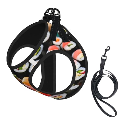 Hundegeschirr und Leine, Sushi-Druck, reflektierend, verstellbar, Welpenweste für kleine, mittelgroße und große Hunde, Katzen Hundegeschirr und Leine, Sushi-Druck, reflektierend, verstellbar, Welpenweste für kleine, mittelgroße und große Hunde, Katzen von GaxfjRu
