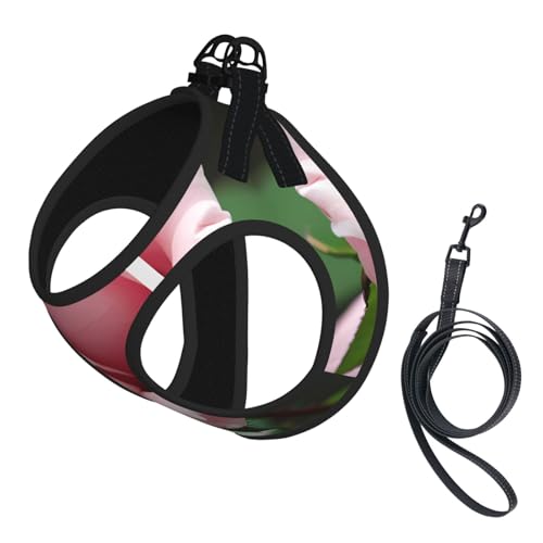 Hundegeschirr und Leine mit Rosenblüten-Druck, reflektierend, verstellbar, Welpenweste für kleine, mittelgroße und große Hunde, Katzen Hundegeschirr und Leine mit Rosenblüten-Druck, reflektierend, verstellbar, Welpenweste für kleine, mittelgroße und große Hunde, Katzen von GaxfjRu