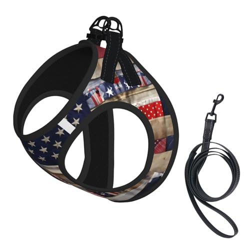 Hundegeschirr und Leine mit amerikanischer Flagge, Patchwork-Druck, reflektierend, verstellbar, Welpenweste für kleine, mittelgroße und große Hunde, Katzen Hundegeschirr und Leine mit amerikanischer Flagge, Patchwork-Druck, reflektierend, verstellbar, Welpenweste für kleine, mittelgroße und große Hunde, Katzen von GaxfjRu