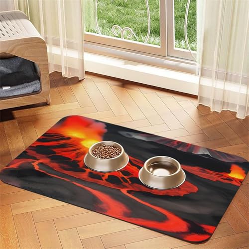 Kilauea Haustierfuttermatte mit Vulkan-Druck, saugfähig, rutschfest, PU-Leder, Futtermatte für Hunde und Katzen, Gummiunterseite Kilauea Haustierfuttermatte mit Vulkan-Druck, saugfähig, rutschfest, PU-Leder, Futtermatte für Hunde und Katzen, Gummiunterseite von GaxfjRu