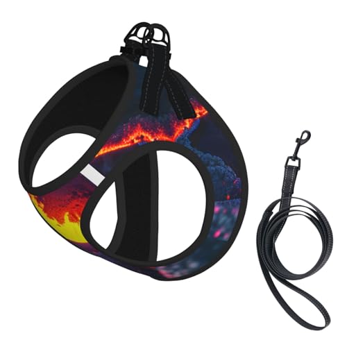 Kilauea Hundegeschirr und Leine, Set mit Vulkandruck, reflektierend, verstellbar, Welpenweste für kleine, mittelgroße und große Hunde, Katzen Kilauea Hundegeschirr und Leine, Set mit Vulkandruck, reflektierend, verstellbar, Welpenweste für kleine, mittelgroße und große Hunde, Katzen von GaxfjRu