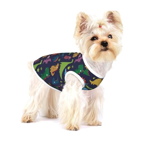 Leichtes Tanktop für Hunde, Dinosaurier-Palmblatt-Druck, für kleine Hunde, dehnbare T-Shirts, ärmellose Weste von GaxfjRu