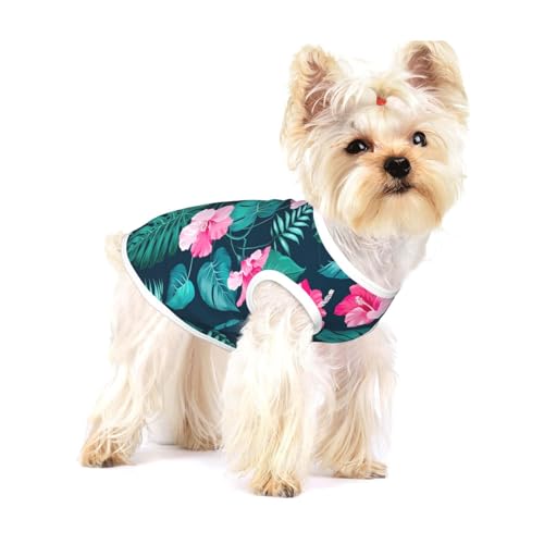 Leichtes Tanktop für Hunde, Hawaii-Blumendruck, für kleine Hunde, dehnbar, ärmellos, Rosa Leichtes Tanktop für Hunde, Hawaii-Blumendruck, für kleine Hunde, dehnbar, ärmellos, Rosa von GaxfjRu