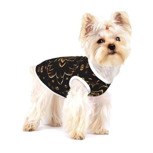 Leichtes Tanktop für Hunde, Hunde-Shirts für kleine Hunde, dehnbar, ärmellos, goldfarben mit Lotusblüten von GaxfjRu