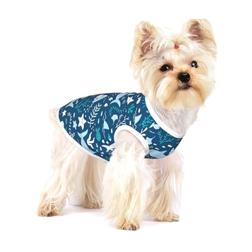 Leichtes Tanktop für Hunde, Hunde-Shirts für kleine Hunde, dehnbar, ärmellos, mit süßem blauem Fischmuster von GaxfjRu
